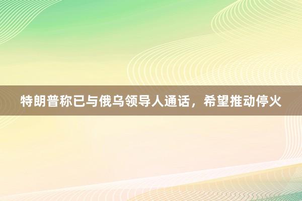 特朗普称已与俄乌领导人通话，希望推动停火