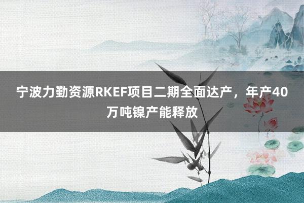 宁波力勤资源RKEF项目二期全面达产，年产40万吨镍产能释放