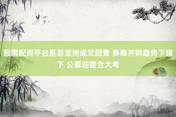 股票配资平台是否支持成交回查 券商并购趋势下旗下 公募迎整合大考