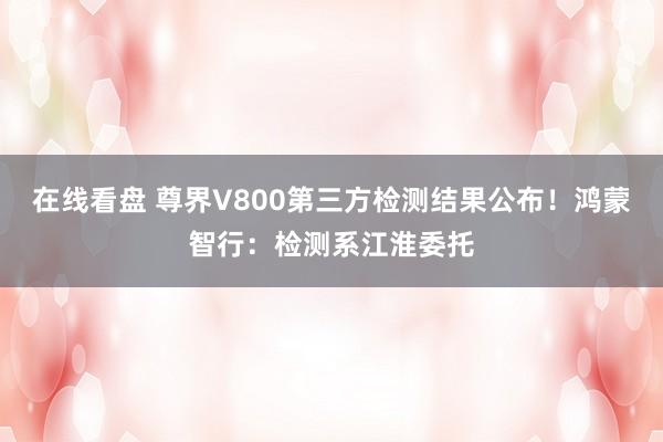 在线看盘 尊界V800第三方检测结果公布！鸿蒙智行：检测系江淮委托